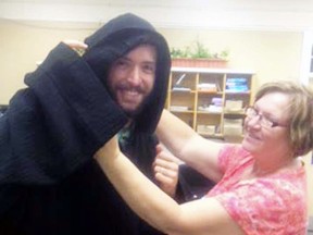 Bethlehem Live Denise Bott, a veteran seamstress at the Stratford Festival, is fitting Pastor Nate Schultz for a new Bethehem Live character. SUBMITTED
