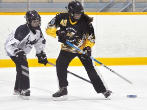 Stefanie Smith scored five goals in recent action at home to St. Marys Nov. 3, a Mitchell U14 victory. ANDY BADER/MITCHELL ADVOCATE