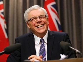 Manitoba Premier Greg Selinger responds to questions regarding the Speech from the Throne at a press conference at the Manitoba Legislature in Winnipeg, Monday, Nov. 16, 2015. THE CANADIAN PRESS/John Woods
