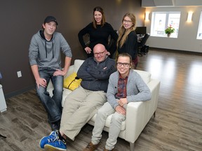 Staff of the Lemontree Photography business in their Horton Street studio include, front row from left, Carston Leishman, Fil Lipinski, and Colin Wilcocks. Back row, Mandy Leishman and Annie Thomas. (MORRIS LAMONT, The London Free Press)