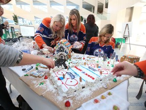 The Edmonton Oilers Wives  builds their gingerbread houses at the annual Christmas Bureau Kickoff at City Hall in Edmonton, Alta., on Monday Nov 16, 2015. Perry Mah/Edmonton Sun