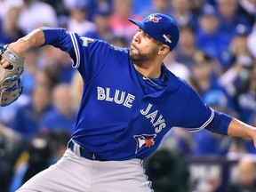 Toronto Blue Jays pitcher David Price delivers to the Kansas City Royals during Game 6 of the American League Championship Series in Kansas City, Mo., on Friday, October 23, 2015. (THE CANADIAN PRESS/Nathan Denette)