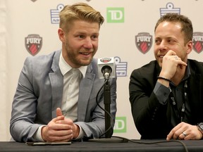 Ottawa Fury FC captain Riichie Ryan and former Fury FC  coach Marc Dos Santos speak to the media during the teams end of the year press conference in Ottawa Tuesday, Nov. 17, 2015. Tony Caldwell/Ottawa Sun/Postmedia Network
