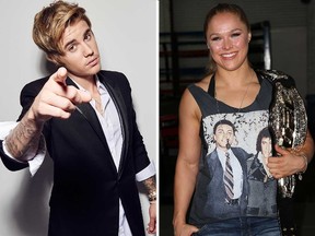Justin Bieber and Ronda Rousey. (Handout/WENN)