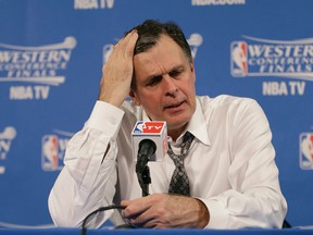 In this May 21, 2015, file photo, Houston Rockets head coach Kevin McHale speaks after Game 2 of the Western Conference finals against the Golden State Warriors in Oakland, Calif. A person familiar with the decision says the Rockets have fired coach Kevin McHale after the team started the season 4-7. (AP Photo/Rick Bowmer, File)