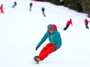 In this Oct. 29, 2015 file photo, snowboarders tear down a run during opening day at Loveland Ski Area in Georgetown, Colo. (AP Photo/Jack Dempsey, File)