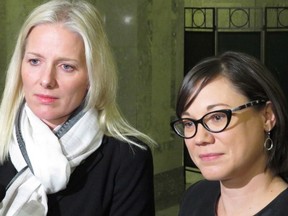 Federal Environment Minister Catherine McKenna (left) and her provincial counterpart Shannon Phillips speak to the media Wednesday, Nov.18, 2015. THE CANADIAN PRESS/ Dean Bennett
