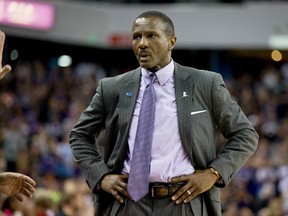 Toronto Raptors head coach Dwane Casey on the sideline during the fourth quarter against the Sacramento Kings at Sleep Train Arena. ( Kelley L Cox-USA TODAY Sports)