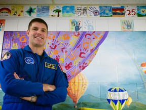 Lt. Col. Jeremy Hansen at Katimavik Elementary School Thursday. Hansen spoke to students in Grade 4-6 about space exploration and how he became an astronaut-in-training with NASA. (DANI-ELLE DUBE OTTAWA SUN/Postmedia Network)