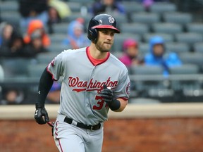 Washington Nationals right fielder Bryce Harper (34) heads out on his two run home run during the eighth inning against the New York Mets at Citi Field. Washington Nationals won 3-1.Anthony Gruppuso-USA TODAY Sports