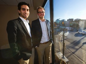Amir Farahi and Matt Ross of TakePlace will match customers with sought short-term rental space in downtown London. The company?s database so far includes 44 properties. (MIKE HENSEN, The London Free Press)