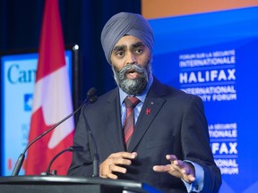 Canadian Defence Minister Harjit Singh Sajjan fields question at the opening of the Halifax International Security Forum on Thursday, Nov. 19, 2015. THE CANADIAN PRESS/Andrew Vaughan