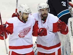 Neither Henrik Zetterberg (left) nor Pavel Datsyuk has scored for the Red Wings in more than two weeks. (Reuters)