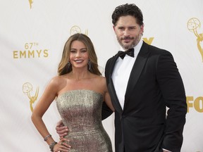 Sofia Vergara and Joe Manganiello arrive at 67th Emmys Red Carpet at Microsoft Theater in Los Angeles, Calif., on Sept. 20, 2015. (Brian To/WENN.COM)