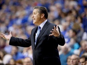 John Calipari the head coach of the Kentucky Wildcats gives instructions to his team during the game against the Wright State Raiders at Rupp Arena on November 20, 2015 in Lexington, Kentucky.   Andy Lyons/Getty Images/AFP