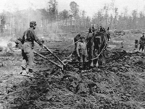 Special to Postmedia News
Farmers locked in back-breaking labour, like the one above shown plowing a rocky field, were all too common in Ontario’s early homesteading drive in the province’s north and east, especially after more lucrative settlement opportunities arose in the richer soils of Manitoba.