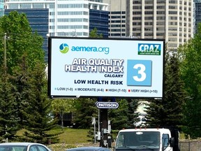 An electronic billboard in Calgary, AB features new Air Quality Health Index readings. PHOTO SUPPLIED