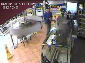 A man sought in the theft of a poppy box on Nov. 11 from a gas station in the Park Lawn Rd. and The Queensway area.