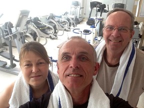 Paul Schliesmann takes a selfie with fellow patients Debbie Blackstock and Jim McQueen at the Cardiac Rehab Centre at Hotel Dieu Hospital in Kingston. Paul Schliesmann/Postmedia Network