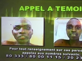 An image taken off the Mali national broadcaster, Office of Radio and Television of Mali (ORTM), shows an image of a "appel a temoins" (call for witnesses), released by the Malian national police, on Nove. 23, 2015, following a jihadist siege at a luxury hotel in the Malian capital Bamako last week. (AFP PHOTO/ORTM)