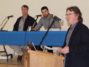 Award-winning RenoMark renovator, Stephen Snider, owner of Steve Snider Construction, speaks about the importance of getting the right contractor while Planning Technician Luke Puckrin and Chief Building Officer Richard Ferguson look on.