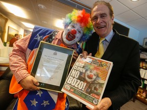 Shan Farberman, also known as Doo Doo the Clown,  was honoured Councillor Norm Kelly on Monday. (JACK BOLAND, Toronto Sun)