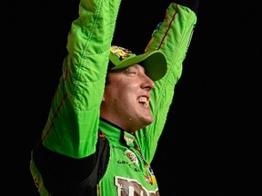 Sprint Cup champion Kyle Busch underwent major surgery after breaking his right leg and left foot in the season-opening Xfinity race. He completed a fairytale comeback on Sunday in Miami. (AFP/PHOTO)