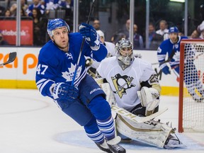 Maple Leafs forward Leo Komarov is stepping up with flashes of offence while also killing penalties and throwing hard bodychecks. (Ernest Doroszuk/Toronto Sun)