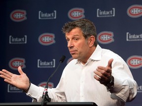 Montreal Canadiens general manager Marc Bergevin speaks to the media at a press conference Thursday, July 2, 2015 in Brossard, Que. (THE CANADIAN PRESS/Ryan Remiorz)