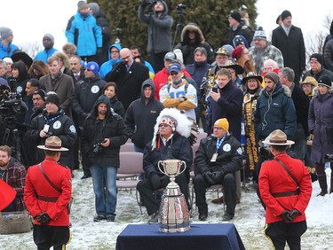 The Grey Cup sits in front of the Manitoba Legislative Building during the kickoff to Grey Cup festivities in Winnipeg, Man. Wednesday November 25, 2015.
Brian Donogh/Winnipeg Sun/Postmedia Network