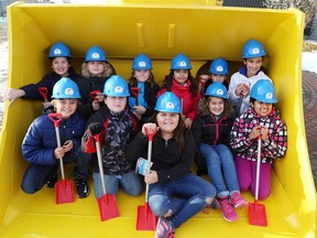 St. Francis Catholic Elementary School students participated in a groundbreaking ceremony for an outdoor science park at Dynamic Earth in Sudbury, Ont. on Wednesday November 25, 2015. John Lappa/Sudbury Star/Postmedia Network