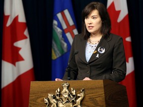 Alberta Justice Minister Kathleen Ganley speaks to media from the Alberta Legislature in Edmonton, AB on Wednesday, November 25, 2015. TREVOR ROBB/Edmonton Sun