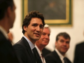 Canada's Prime Minister Justin Trudeau holds talks with Malta's Prime Minister Joseph Muscat (not pictured) at the Auberge de Castille in Valletta after arriving for the Commonwealth Heads of Government Meeting (CHOGM) in Malta, November 26, 2015.REUTERS/Darrin Zammit Lupi