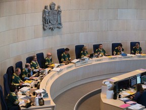 Edmonton City Councillors take part in a council meeting at City Hall, in Edmonton, Alta. on Friday Nov. 27, 2015. David Bloom/Edmonton Sun