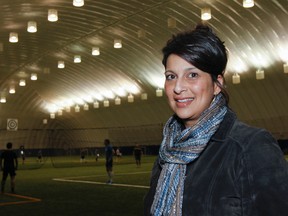 Anita Harnden, co-owner of the Kingston 1000 Islands Sportsplex in Westbrook, Ont. poses for a photo inside the dome on Wednesday April 1, 2015. Julia McKay/The Kingston Whig-Standard/QMI Agency