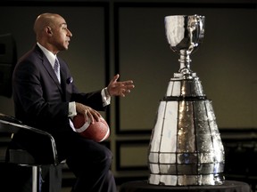 Canadian Football League Commissioner Jeffrey Orridge speaks at a news conference ahead of the CFL 103rd Grey Cup championship football game in Winnipeg, Manitoba, Canada, November 27, 2015.  REUTERS/Lyle Stafford