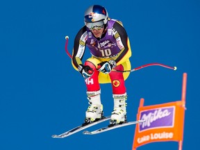 Erik Guay skis during a training run in the men's World Cup downhill in Lake Louise, Alta., on Friday, Nov. 27, 2015. (Frank Gunn/THE CANADIAN PRESS)