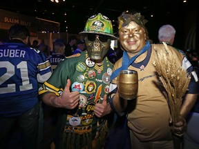 Edmonton Eskimos and Winnipeg Blue Bombers fans came together at the Touchdown Manitoba event during the Grey Cup Festival on Friday. (Kevin King/Winnipeg Sun)