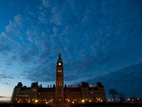 The sun sets behind Parliament Hill in Ottawa on Thursday, November 5, 2015. THE CANADIAN PRESS/Sean Kilpatrick