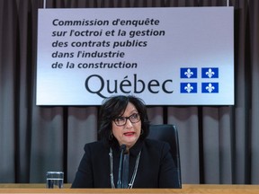 Superior Court Justice France Charbonneau speaks at a press conference after the findings of her report that looked into corruption in Quebec's construction industry were released Tuesday, November 24, 2015 in Montreal. THE CANADIAN PRESS/Paul Chiasson