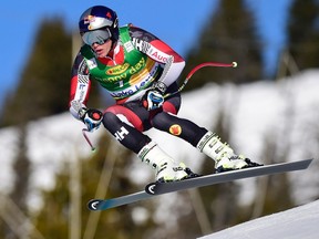 Erik Guay of Canada, skis during the men's World Cup Super-G in Lake Louise, Alta., on Sunday, Nov. 29, 2015. THE CANADIAN PRESS/Frank Gunn