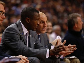 Toronto Raptors Dwane Casey on the bench during the first half against the Phoenix Suns in Toronto, Ont. on Sunday November 29, 2015. Jack Boland/Toronto Sun/Postmedia Network