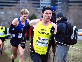 Lively’s Ross Proudfoot approaches the finish line at the Canadian National Cross-Country Running Championships last weekend in Kingston.