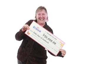 Kelly Hart of Goderich won $50,000 by playing Instant Bingo. (Contributed photo)