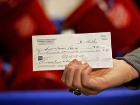 A $500,000 personal cheque was dropped into the Salvation Army's red kettle at a suburban Minneapolis grocery store over the weekend. (Salvation Army photo)
