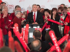 Dwight Ball, Newfoundland and Labrador Liberal leader, is cheered by supporters after winning a majority government in the provincial election in Corner Brook, N.L. on Monday, Nov. 30, 2015. THE CANADIAN PRESS/Andrew Vaughan