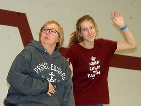 Paige Knowles, left, and Sara Park rehearse their roles in the Wallaceburg District Secondary School production of A Charlie Brown Christmas. The play will be presented to the public on Thursday, December 3.