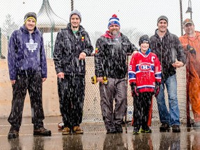 The group who volunteered to put up the boards for the outdoor ice rink on the tennis courts at Victoria Park. Pictured here, from left to right, Joel Coulthard, Adam Coulthard, Trevor Bazinet, Cody Austin, Dave VandenHeuvel, Josh Little, Steve Hutchins and Malcolm Warhurst. (Contributed photo)