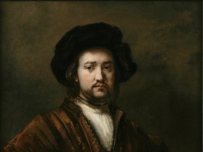 The 1658 painting Portrait of a Man with Arms Akimbo by Dutch painter Rembrandt van Rijn.