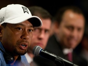 Tiger Woods withdrew from the Bridgestone America's Golf Cup and two other events he had planned to play this year following back surgery. (AP Photo/Rebecca Blackwell)